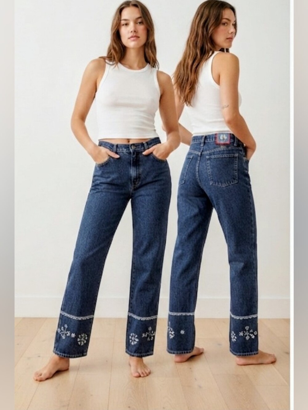 NWOT David Brandon Vintage High Rise Embroidered Heart Jeans 31
